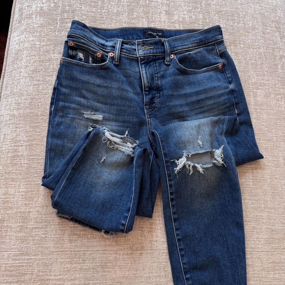 Lucky Brand Women's Ava Mid Rise Skinny Distressed Dark Vintage Denim Sz 10/30R